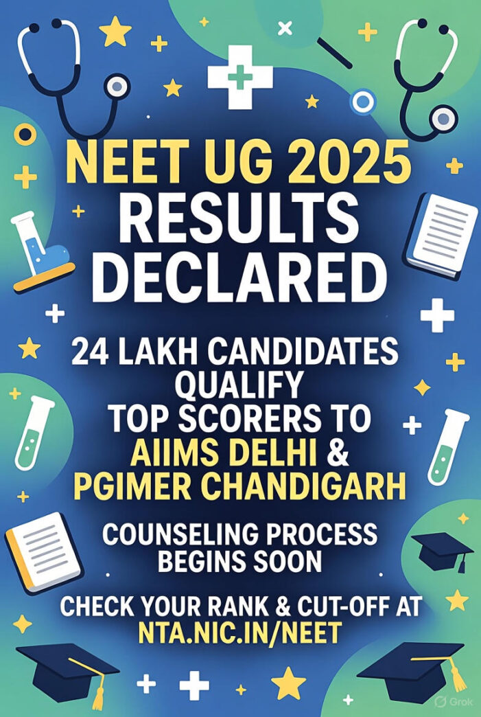 NEET UG 2025 Final Results Out: Over 24 Lakh Aspirants, Toppers Eye AIIMS Delhi & PGIMER Chandigarh
