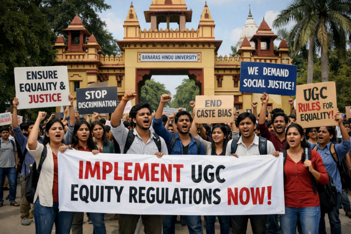 BHU Students Stage Protest Demanding Implementation of UGC Equity Regulations