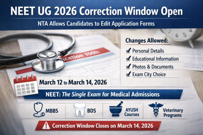 NEET UG 2026 Correction Window Open: NTA Allows Candidates to Edit Application Forms
