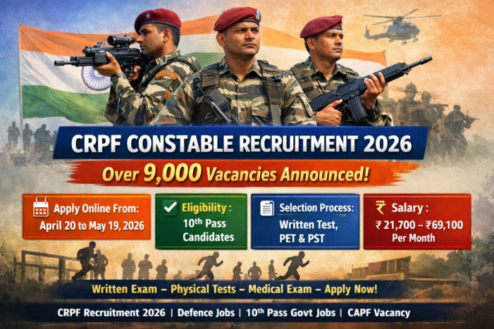 CRPF Constable Recruitment 2026 Notification Released; Over 9,000 Vacancies Announced