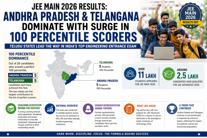JEE Main 2026 Results: Andhra Pradesh & Telangana Dominate with Surge in 100 Percentile Scorers