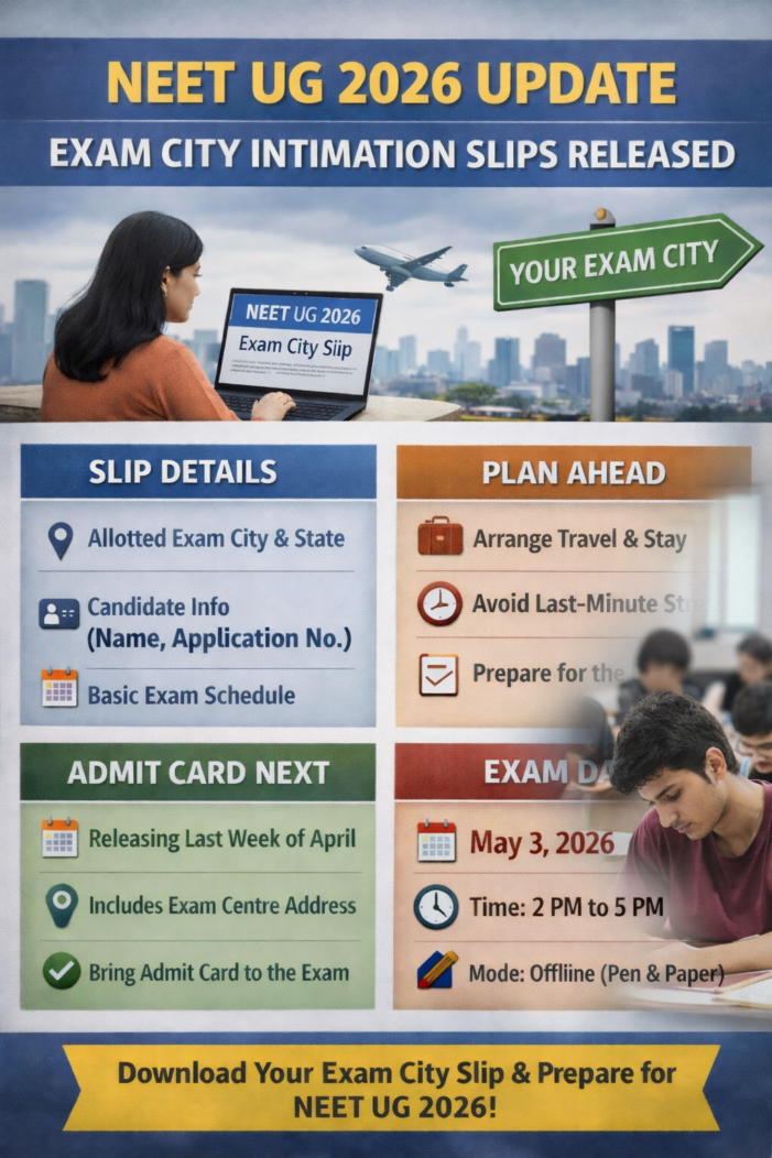 NEET UG 2026 Update: Exam City Intimation Slips Released