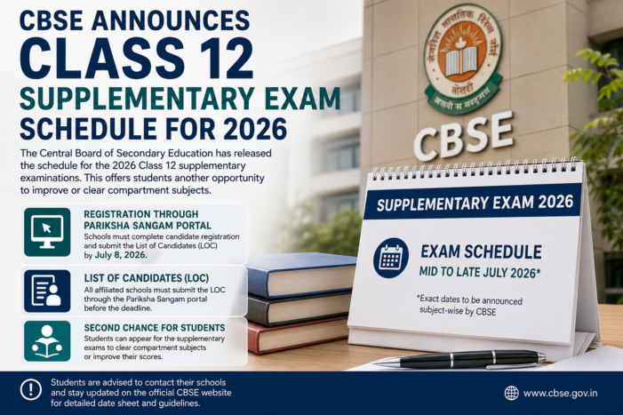 CBSE Releases Class 12 Supplementary Exam Schedule for 2026