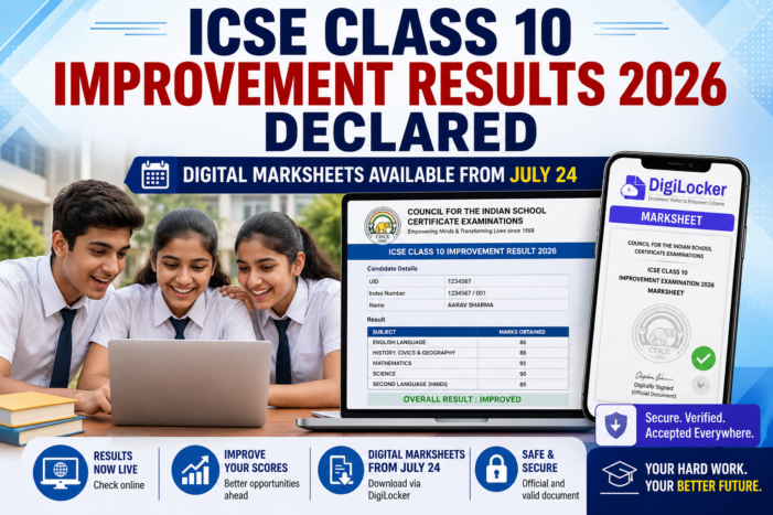 ICSE Class 10 Improvement Results 2026 Declared; Digital Marksheets Available from July 24