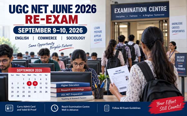 UGC NET June 2026 Re-Exam Begins Today: English and Commerce Papers Scheduled for September 9