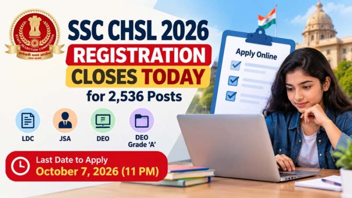 SSC CHSL 2026 Registration Closes Today for 2,536 Posts: Apply by 11 PM